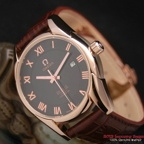 OMEGA DE VILLE Co-AXIAL CHRONOMETER Red Gold on Brown Leather Strap OM77023