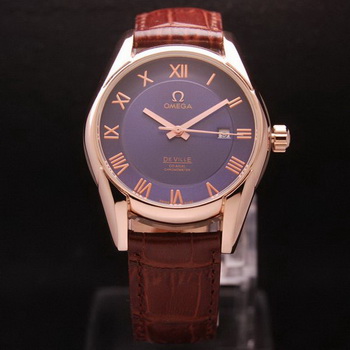 OMEGA DE VILLE Co-AXIAL CHRONOMETER Red Gold on Brown Leather Strap OM77025