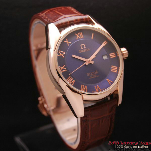 OMEGA DE VILLE Co-AXIAL CHRONOMETER Red Gold on Brown Leather Strap OM77025