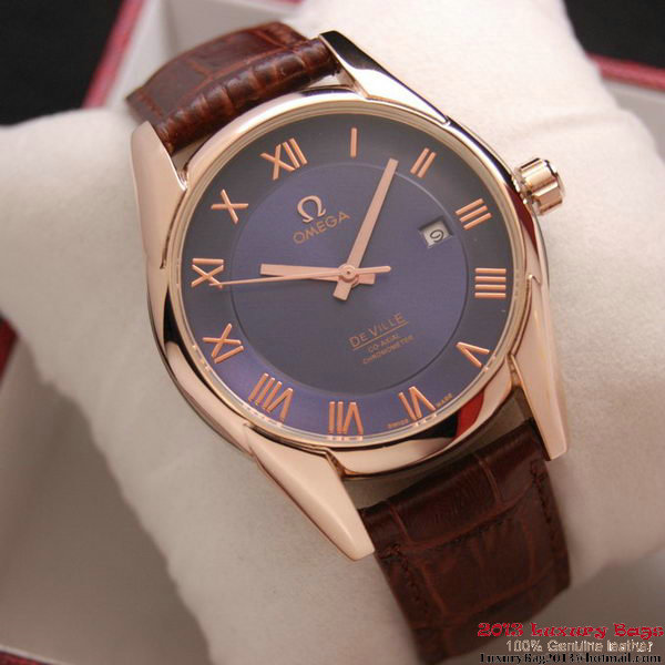 OMEGA DE VILLE Co-AXIAL CHRONOMETER Red Gold on Brown Leather Strap OM77025