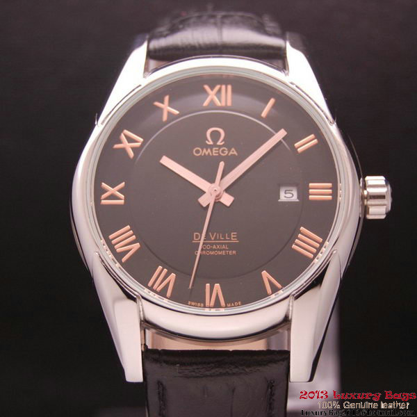 OMEGA DE VILLE Co-AXIAL CHRONOMETER Steel on Black Leather Strap OM77006