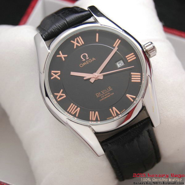 OMEGA DE VILLE Co-AXIAL CHRONOMETER Steel on Black Leather Strap OM77006