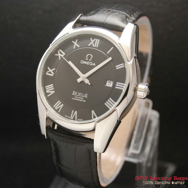 OMEGA DE VILLE Co-AXIAL CHRONOMETER Steel on Black Leather Strap OM77008