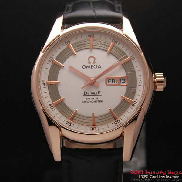 OMEGA DE VILLE HOUR VISION ANNUAL CALENDAR Red Gold on Black Leather Strap OM77120