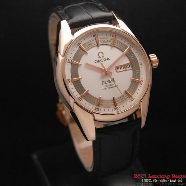 OMEGA DE VILLE HOUR VISION ANNUAL CALENDAR Red Gold on Black Leather Strap OM77120