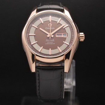 OMEGA DE VILLE HOUR VISION ANNUAL CALENDAR Red Gold on Black Leather Strap OM77122