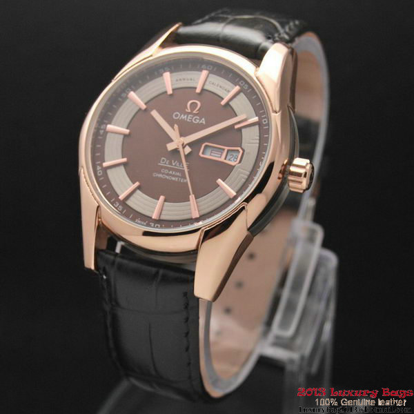 OMEGA DE VILLE HOUR VISION ANNUAL CALENDAR Red Gold on Black Leather Strap OM77122