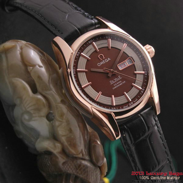 OMEGA DE VILLE HOUR VISION ANNUAL CALENDAR Red Gold on Black Leather Strap OM77122