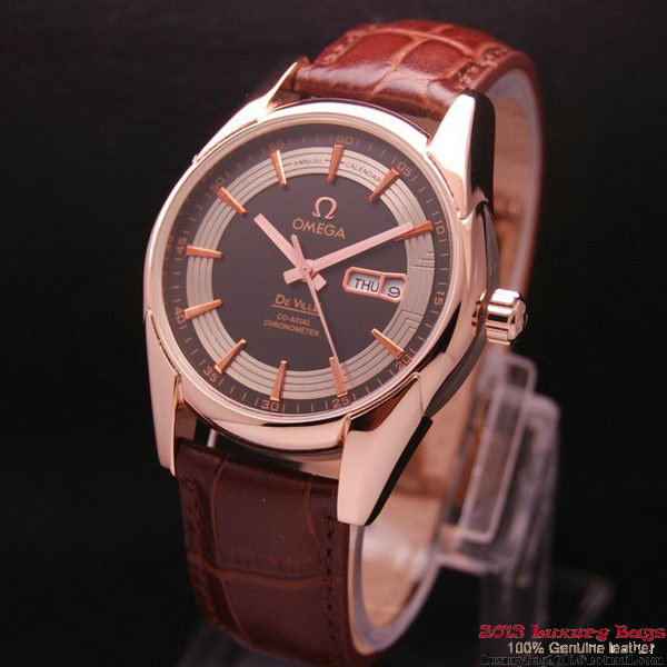 OMEGA DE VILLE HOUR VISION ANNUAL CALENDAR Red Gold on Brown Leather Strap OM77123