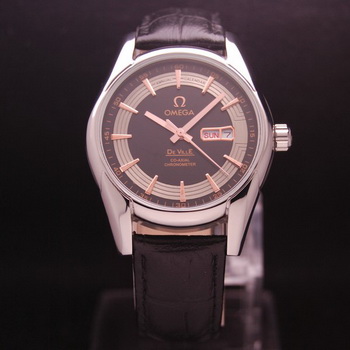 OMEGA DE VILLE HOUR VISION ANNUAL CALENDAR Steel on Black Leather Strap OM77106