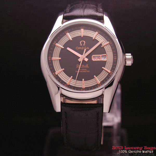 OMEGA DE VILLE HOUR VISION ANNUAL CALENDAR Steel on Black Leather Strap OM77106