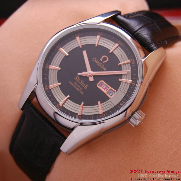 OMEGA DE VILLE HOUR VISION ANNUAL CALENDAR Steel on Black Leather Strap OM77106