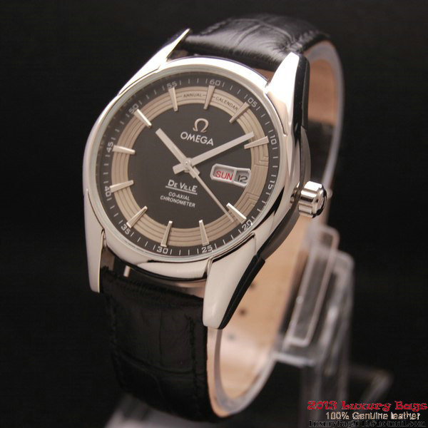 OMEGA DE VILLE HOUR VISION ANNUAL CALENDAR Steel on Black Leather Strap OM77112