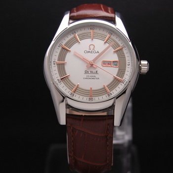 OMEGA DE VILLE HOUR VISION ANNUAL CALENDAR Steel on Brown Leather Strap OM77101