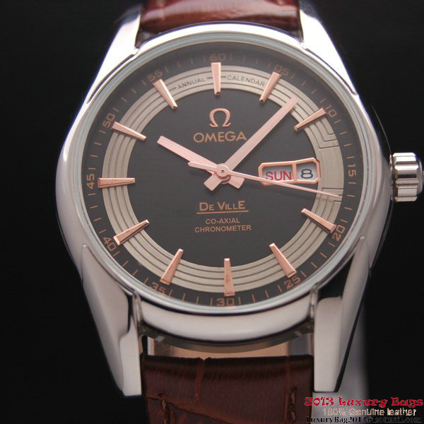 OMEGA DE VILLE HOUR VISION ANNUAL CALENDAR Steel on Brown Leather Strap OM77105