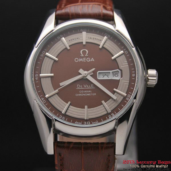 OMEGA DE VILLE HOUR VISION ANNUAL CALENDAR Steel on Brown Leather Strap OM77109