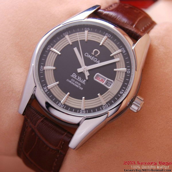 OMEGA DE VILLE HOUR VISION ANNUAL CALENDAR Steel on Brown Leather Strap OM77111