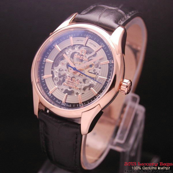 OMEGA DE VILLE Tourbillon Watches Red Gold on Black Leather Strap Om7016