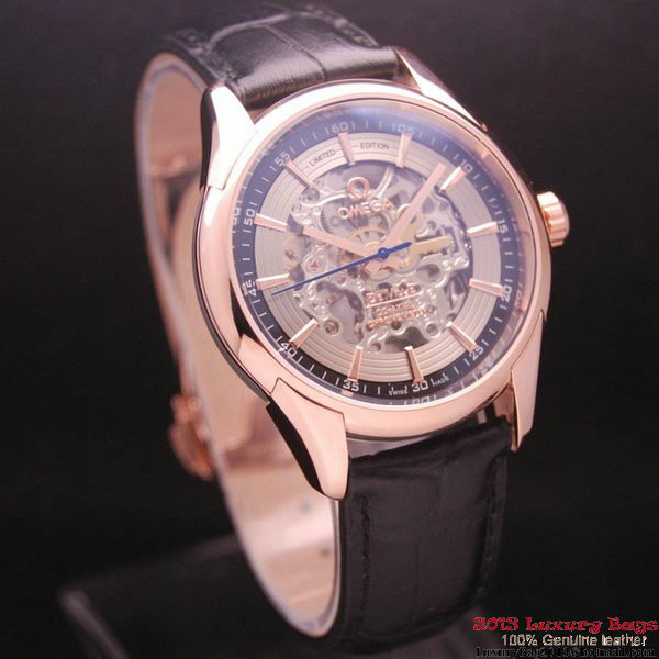 OMEGA DE VILLE Tourbillon Watches Red Gold on Black Leather Strap Om7016