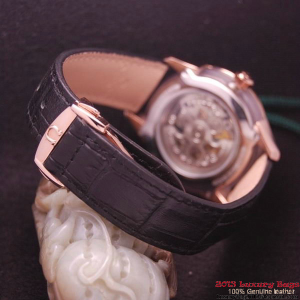 OMEGA DE VILLE Tourbillon Watches Red Gold on Black Leather Strap Om7016