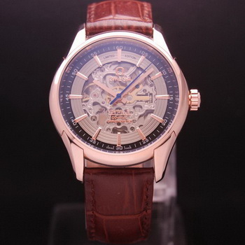 OMEGA DE VILLE Tourbillon Watches Red Gold on Brown Leather Strap Om7015