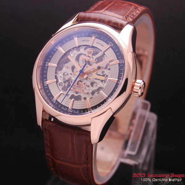 OMEGA DE VILLE Tourbillon Watches Red Gold on Brown Leather Strap Om7015