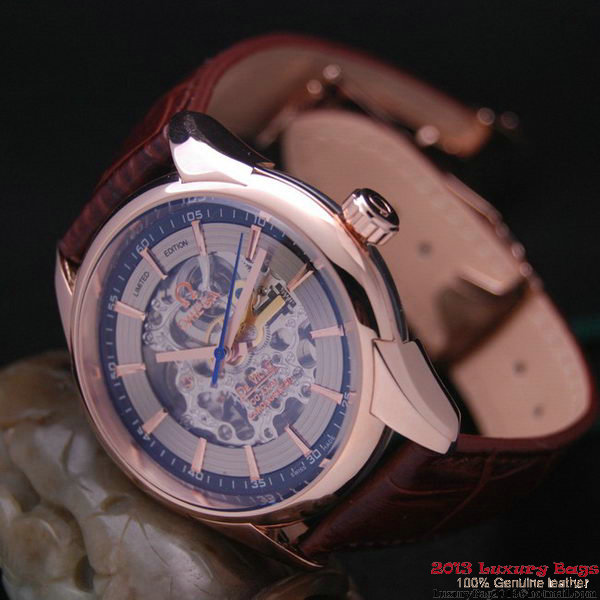 OMEGA DE VILLE Tourbillon Watches Red Gold on Brown Leather Strap Om7015