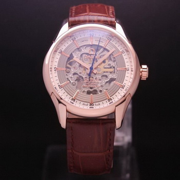 OMEGA DE VILLE Tourbillon Watches Red Gold on Brown Leather Strap Om7013