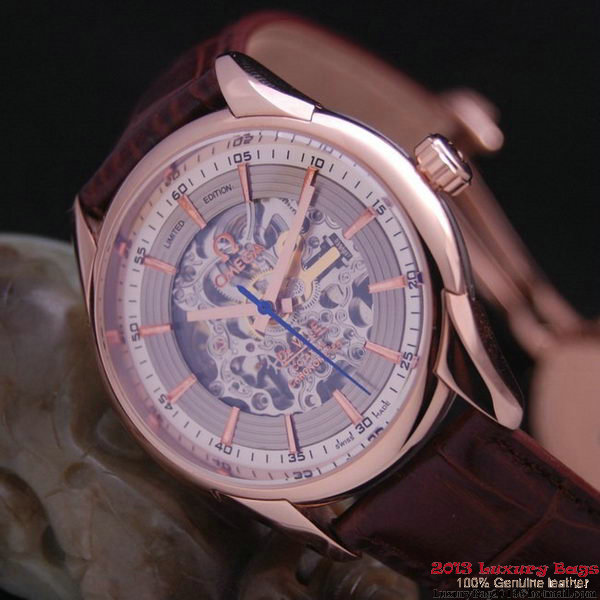 OMEGA DE VILLE Tourbillon Watches Red Gold on Brown Leather Strap Om7013