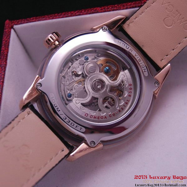 OMEGA DE VILLE Tourbillon Watches Red Gold on Black Leather Strap Om7014