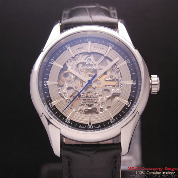 OMEGA DE VILLE Tourbillon Watches Steel on Black Leather Strap Om7008