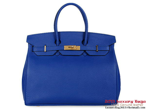 Hermes Birkin 35CM RoyalBlue Clemence Leather Tote Bag Gold