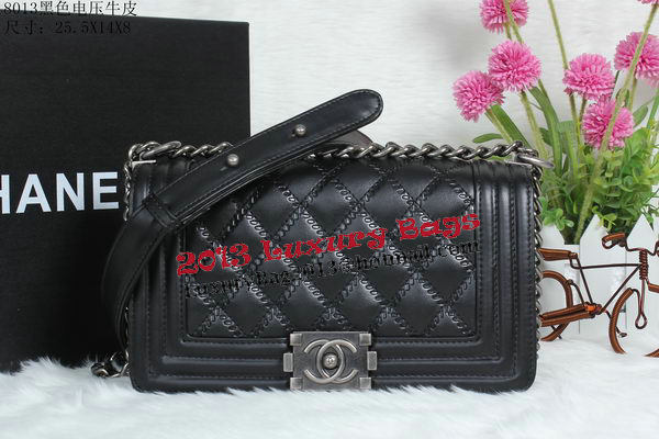 Boy Chanel Flap Shoulder Bag in Calfskin Leather A8013 Black