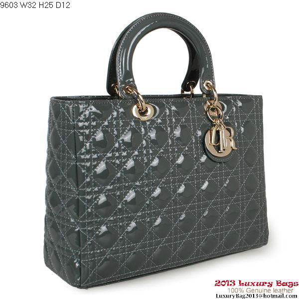 Lady Dior Bag Medium Bag Patent Leather D9603 Dark Grey