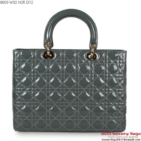 Lady Dior Bag Medium Bag Patent Leather D9603 Dark Grey