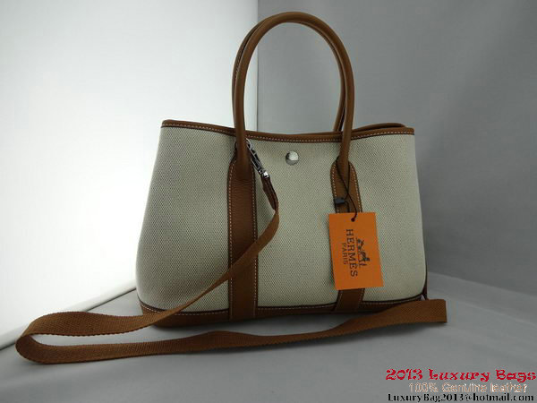 Hermes Garden Party 30CM Bag Fabric Light Brown