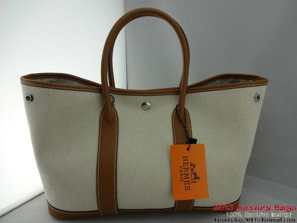 Hermes Garden Party 30CM Bag Fabric Light Brown