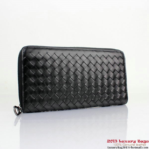 Bottega Veneta BV5017 Intrecciato Nappa Zip Around Wallet Black