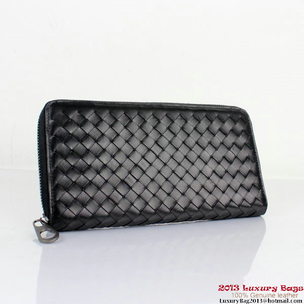 Bottega Veneta BV5017 Intrecciato Nappa Zip Around Wallet Black