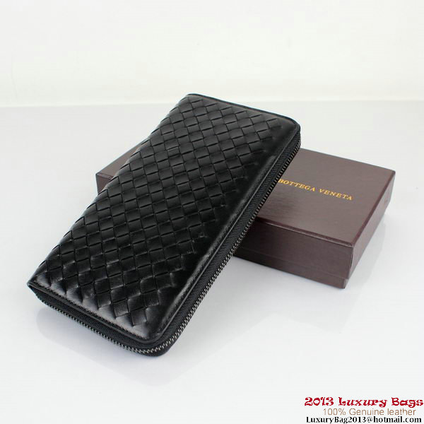 Bottega Veneta BV5017 Intrecciato Nappa Zip Around Wallet Black