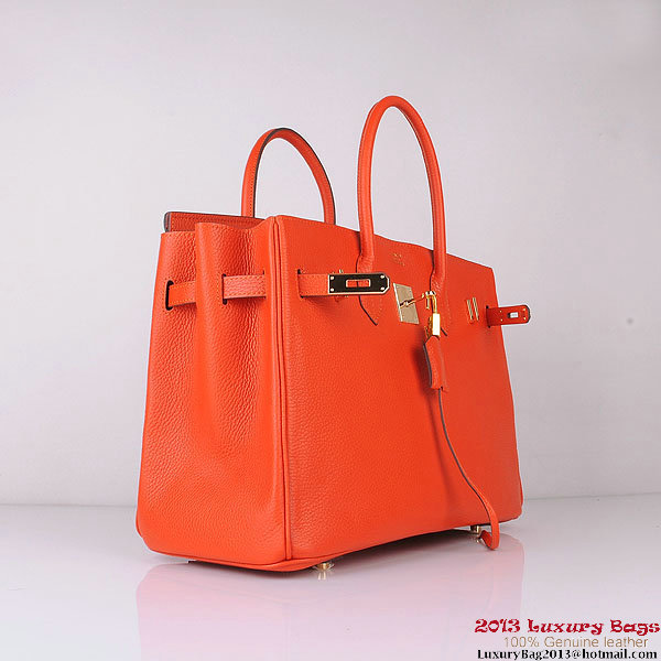 Hermes Birkin 35CM Tote Bag Orange Clemence Leather H6089 Gold