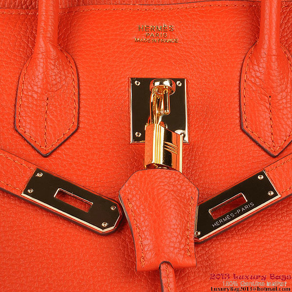 Hermes Birkin 35CM Tote Bag Orange Clemence Leather H6089 Gold