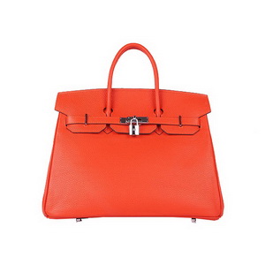 Hermes Birkin 35CM Tote Bag Orange Clemence Leather H6089 Silver