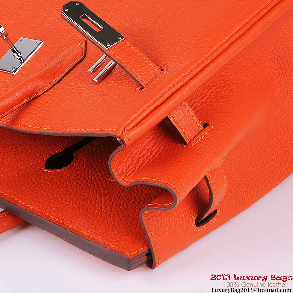 Hermes Birkin 35CM Tote Bag Orange Clemence Leather H6089 Silver