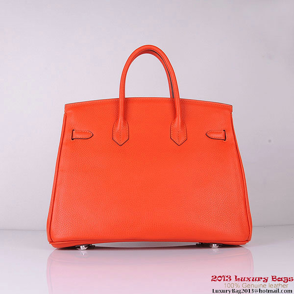 Hermes Birkin 35CM Tote Bag Orange Clemence Leather H6089 Silver