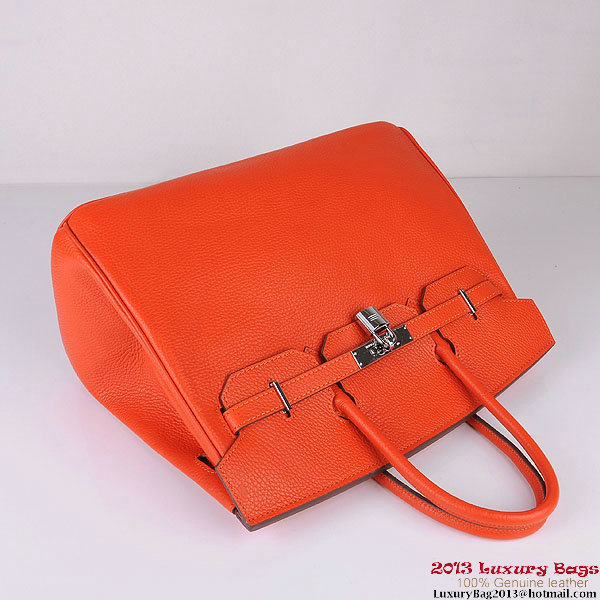 Hermes Birkin 35CM Tote Bag Orange Clemence Leather H6089 Silver