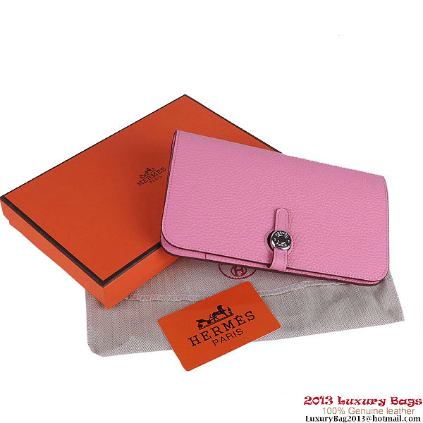 Hermes Dogon Wallet Clemence Leather Travel Case H001 Pink