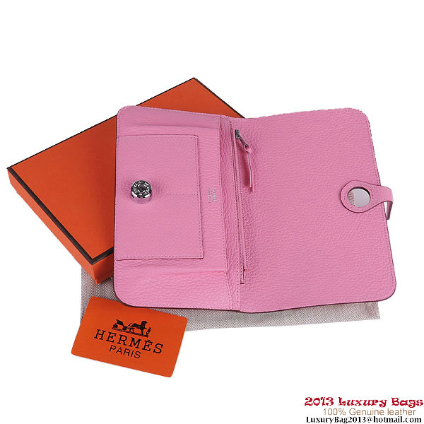 Hermes Dogon Wallet Clemence Leather Travel Case H001 Pink