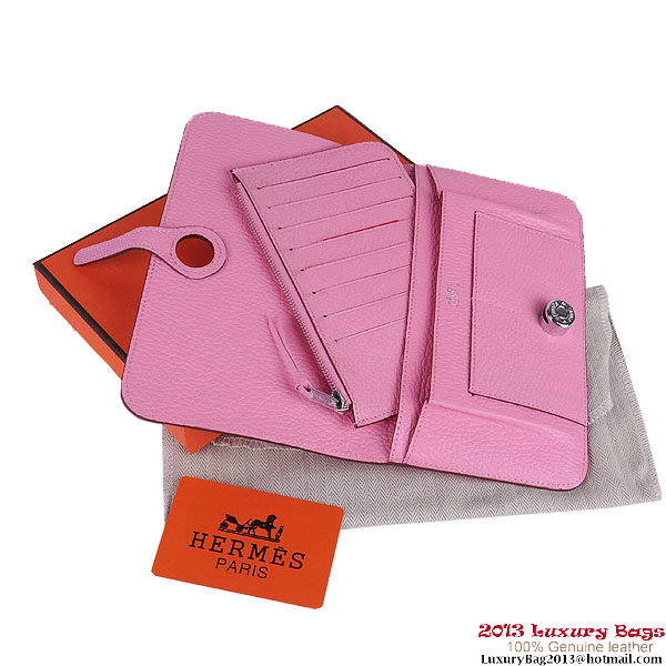 Hermes Dogon Wallet Clemence Leather Travel Case H001 Pink