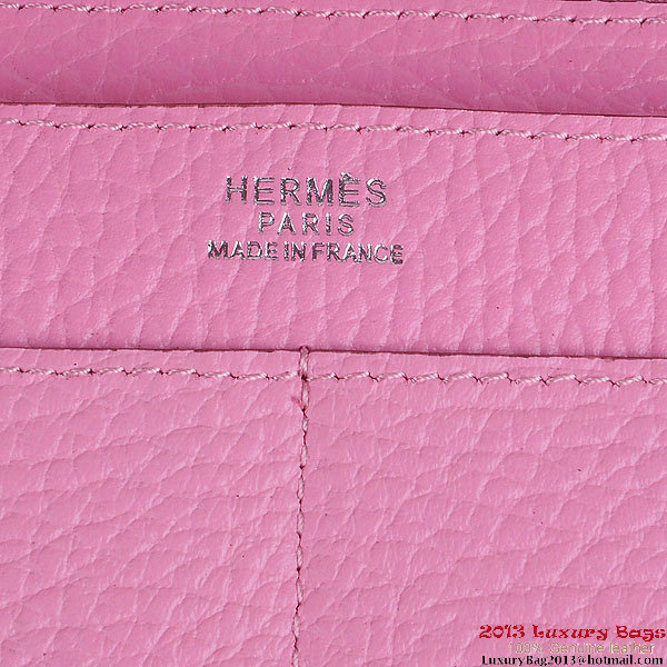 Hermes Dogon Wallet Clemence Leather Travel Case H001 Pink